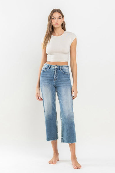 VERVET by Flying Monkey SUPER HIGH RISE RAW HEM WIDE LEG JEAN