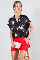 POCKET DETAIL TIGER PRINTED SATIN BLOUSE TOP