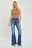 Risen HIGH RISE FRONT SLIT WITH FRAY HEM FLARE JEANS