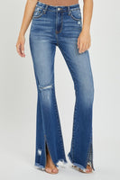 Risen HIGH RISE FRONT SLIT WITH FRAY HEM FLARE JEANS