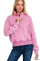 ACID WASH FLEECE HALF ZIP PULLOVER