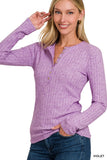 RIBBED LONG SLEEVE BUTTON DOWN TOP