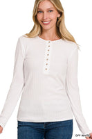 RIBBED LONG SLEEVE BUTTON DOWN TOP