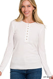 RIBBED LONG SLEEVE BUTTON DOWN TOP