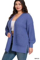 PLUS LOW GAUGE WAFFLE OPEN CARDIGAN SWEATER