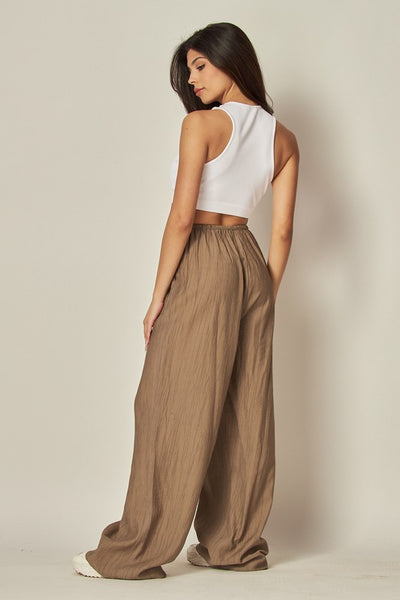 Tie Waist Linen Blend Wide Leg Pants