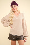 Two Tone Otto Ribbed V-Neck Oversized Knit Top