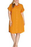 DROP SHOULDER BUTTON UP WOVEN SHIRT DRESS (Regular and Plus Size)