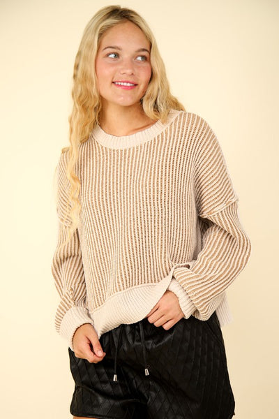 Two Tone Striped Casual Stripe Sweater Top