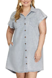 WASHED TWILL DENIM SHIRT DRESS (REGULAR AND PLUS SIZE)