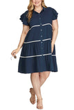 RUFFLE SLEEVE WOVEN TIERED BUTTON DOWN DRESS (Regular and Plus Sizes)