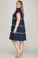 RUFFLE SLEEVE WOVEN TIERED BUTTON DOWN DRESS (Regular and Plus Sizes)