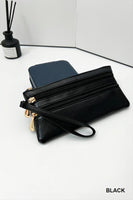 VEGAN LEATHER TRIPLE ZIP WRIST WALLET CLUTCH PURSE