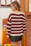 RELAXED STRIPE LONG SLEEVE PULLOVER KNIT SWEATER