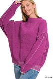 OVERSIZED MOCK NECK RAW SEAM CHENILLE SWEATER