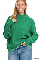 OVERSIZED MOCK NECK RAW SEAM CHENILLE SWEATER