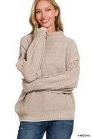 OVERSIZED MOCK NECK RAW SEAM CHENILLE SWEATER