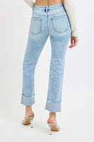 RISEN TUMMY CONTROL HIGH RISE CROP STRAIGHT CUFFED JEANS