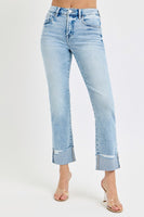 RISEN TUMMY CONTROL HIGH RISE CROP STRAIGHT CUFFED JEANS