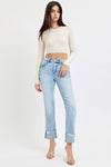 RISEN TUMMY CONTROL HIGH RISE CROP STRAIGHT CUFFED JEANS