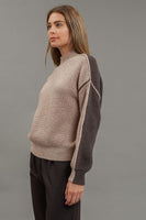 COLORBLOCK MOCK NECK EXPOSED SEAM KNIT SWEATER