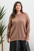 PLUS SOLID CREWNECK FRONT SEAM KNIT SWEATER