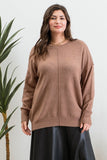 PLUS SOLID CREWNECK FRONT SEAM KNIT SWEATER