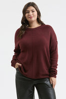 PLUS SOLID CREWNECK FRONT SEAM KNIT SWEATER