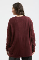 PLUS SOLID CREWNECK FRONT SEAM KNIT SWEATER