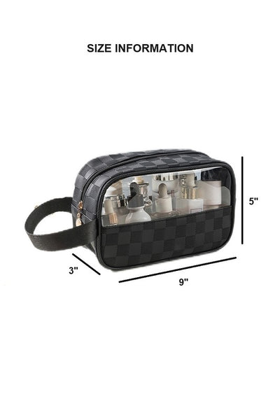 CHECKERED MONOGRAM CLEAR COSMETIC MAKEUP BAG