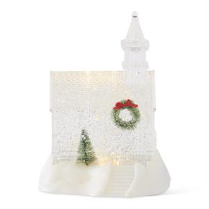 9 Inch Clear Acrylic Water Spinning LED Church with LED Lights