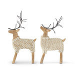 2 RESIN DEERS IN CREAM SWEATERS W/METAL ANTLERS (Each Sold Separate)