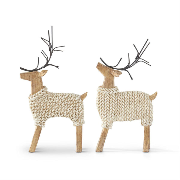 2 RESIN DEERS IN CREAM SWEATERS W/METAL ANTLERS (Each Sold Separate)