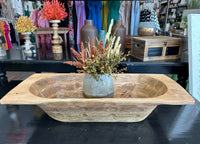 32.5 Inch Brown Wooden Dough Bowl w/Square Edge