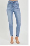 Risen Medium High Rise Frayed Hem Relaxed Skinny Jeans