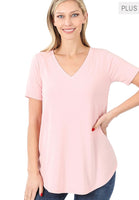 PLUS SHORT SLEEVE V-NECK ROUND HEM TOP