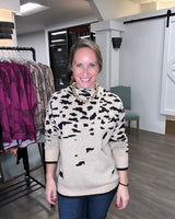 Jodiful Tan and Black Pixel Leopard Print Sweater
