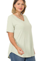 PLUS SHORT SLEEVE V-NECK ROUND HEM TOP