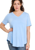 PLUS SHORT SLEEVE V-NECK ROUND HEM TOP