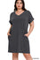 PLUS ROLLED SHORT SLEEVE V-NECK DRESS