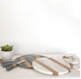 WOOD & MARBLE CUTTING BOARD W/ KNIFE