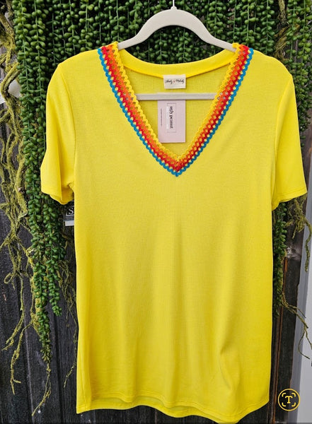 **FINAL SALE** Knit V-Neck With Rainbow Accent
