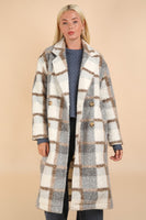 Oversized Plaid Soft Fuzzy Button Down Long Coat