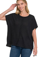 PLUS DOLMAN SHORT SLEEVE JACQUARD SWEATER