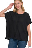 PLUS DOLMAN SHORT SLEEVE JACQUARD SWEATER