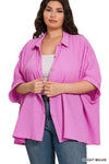 PLUS SIZE DOUBLE GAUZE 3/4 SLEEVE BUTTON UP SHIRT