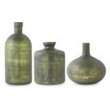 ANTIQUE OLIVE GREEN MATTE GLASS BOTTLE VASES ( 3 Styles Sold Separate)