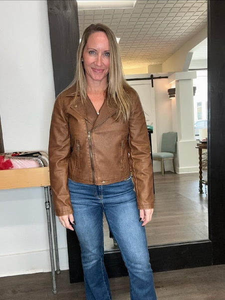 FAUX LEATHER MOTORCYCLE JACKET