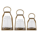 Gold Metal Trapezoid Lanterns w/Glass Hurricane ( 3 sizes,Each Sold Separate)