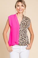 Colorblock Leopard V-neck Top